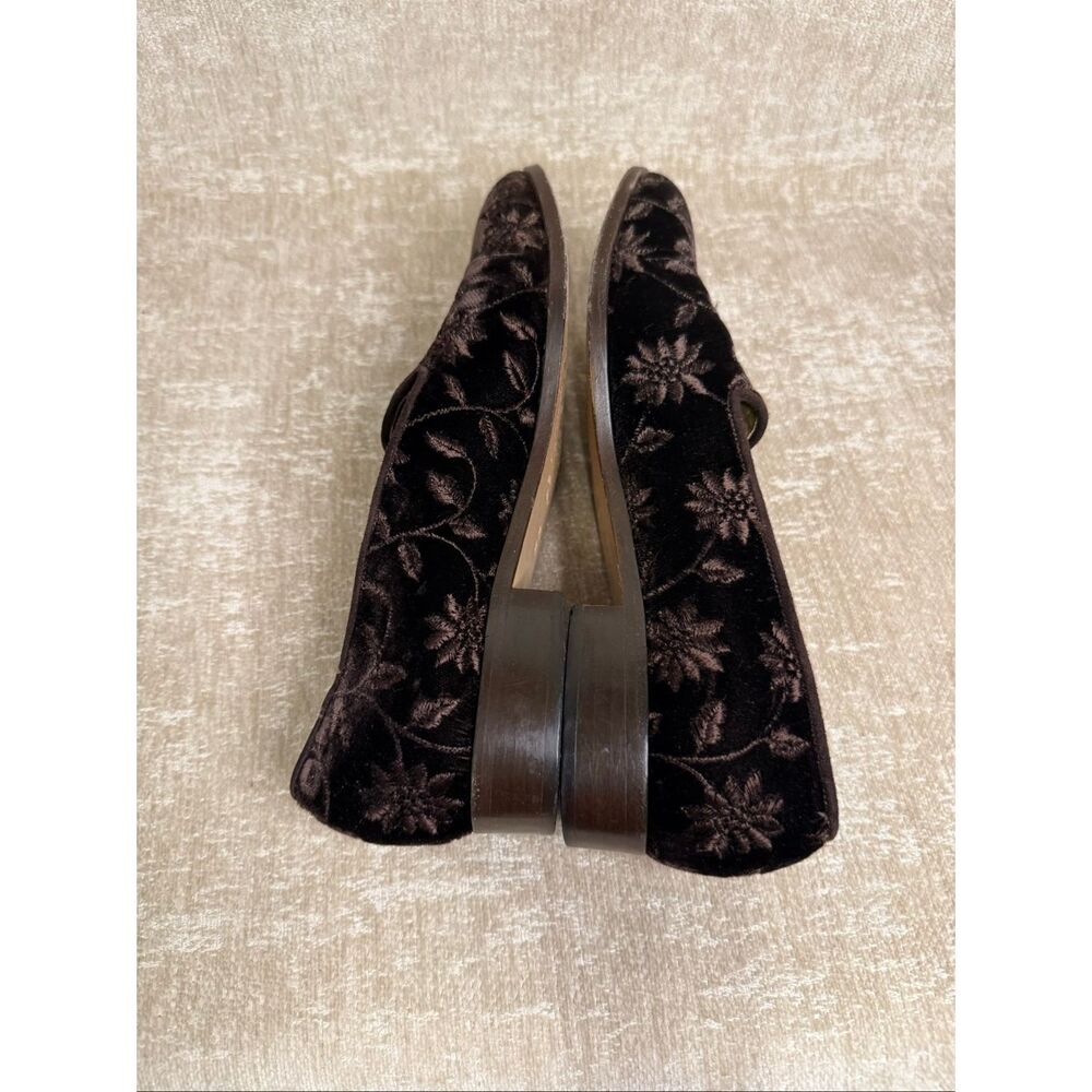 Yves Saint Lauren Women's Velvet Embroidered Floral Loafer Shoes Brown Size 9.5 - Picture 7 of 10